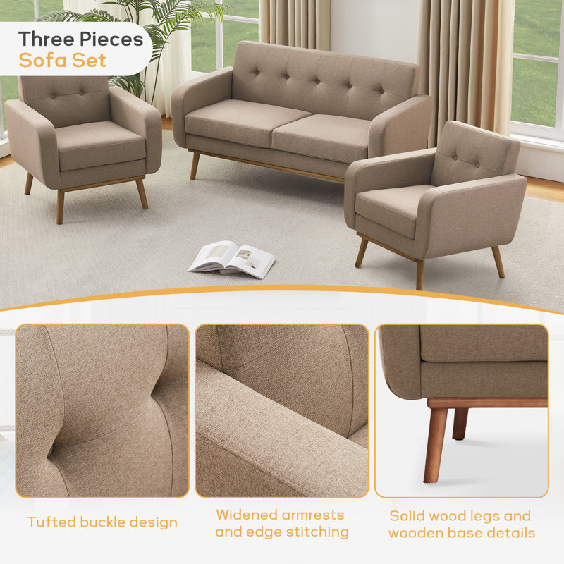 Wade Logan® Analeah 3-Piece Tufted Polyester Loveseat and Armchair